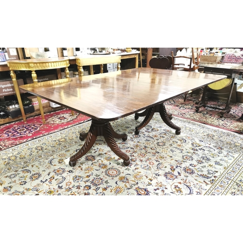 88 - Late 20thC good quality Mahogany Extendable Dining/Boardroom Table, each of the reeded, bulbous twin... 