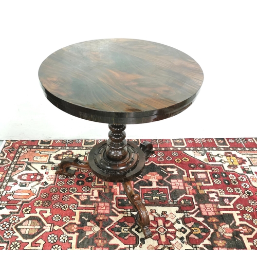 96 - 19thC Continental Rosewood Centre Table, a circular top over a bobbin shaped pod, 3 ornately scrolle... 