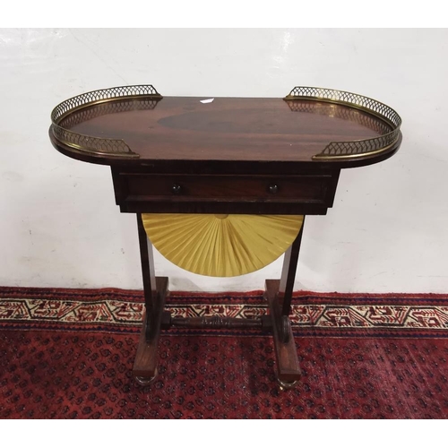 99 - WMIV Rosewood Ladys Writing Table, in french polished condition, with oval ends and a raised brass ... 