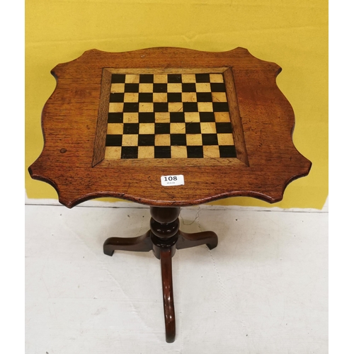 108 - Neat Early 20thC Mahogany Occasional Table with a shaped rectangular top, the top inlaid with a ches... 