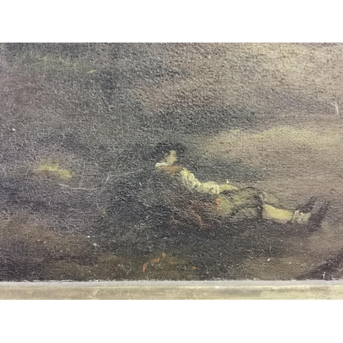 178 - 19thC Large Romantic Landscape  a figure of a young reclining man in a tree lined pasture with shee... 