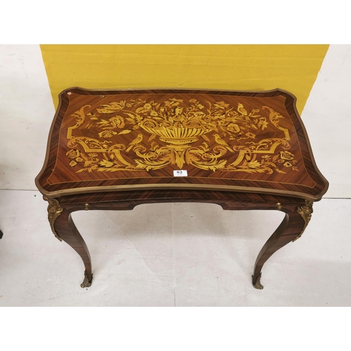 82 - Marquetry style decorative side table, on cabriole legs, gilt mounts, floral and birds, 82cmW x 73cm... 