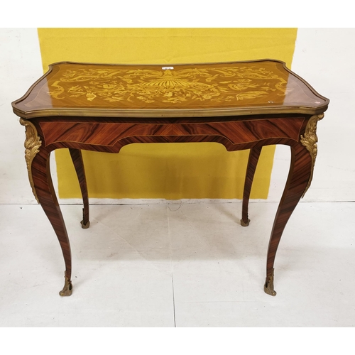 82 - Marquetry style decorative side table, on cabriole legs, gilt mounts, floral and birds, 82cmW x 73cm... 