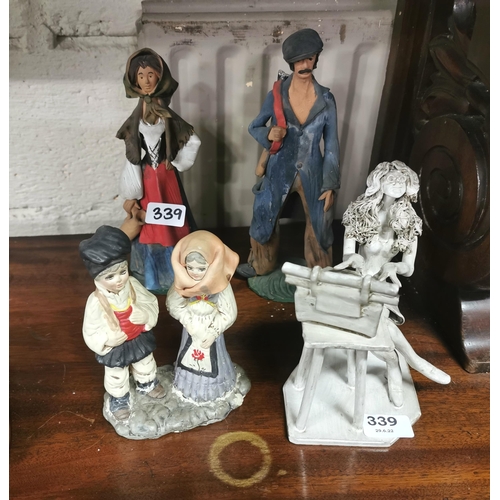 339 - 4 vintage pottery painted figurines  characters in original costumes & a typist (4)