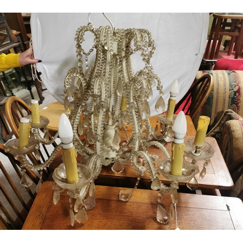 448 - Large Cut Crystal Ceiling Light Chandelier, 8 arm (4 short and 4 long), mounted with cups and drople... 