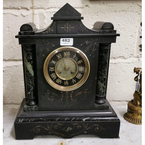 482 - French Movement Mantle Clock, mounted with a bronze figure of a grape merchant, the pendulum being b... 