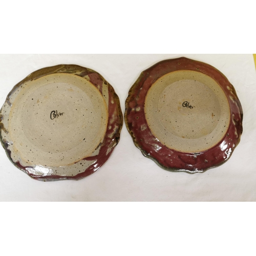 224 - Matching Pair of Glazed Pottery Plates, with scalloped edges, signed Calver, floral imprints, Dia1... 