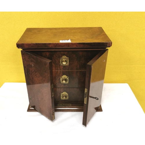 253 - Victorian Burr Walnut Specimen Desk Cabinet, 3 drawers with brass handles, inside a pair of cabinet ... 