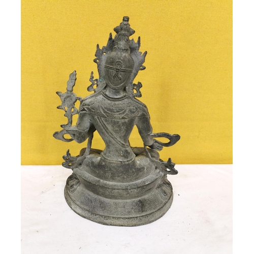 293 - Antique Metal Seated Tibettan Buddah, 32cmH