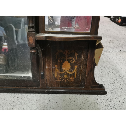 436 - Late 19thC Rosewood Framed Overmantle, inlaid, with multiple bevelled mirrors, floral swages (for re... 