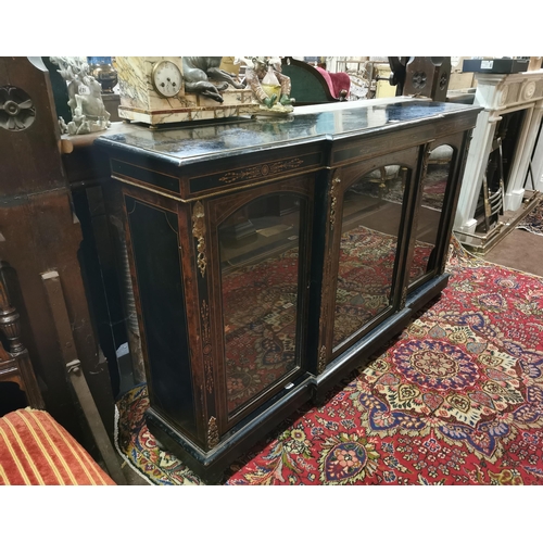 52 - Late 19thC long Ebonised Credenza, breakfront design, with walnut inlay, gilt mounts (for restoratio... 