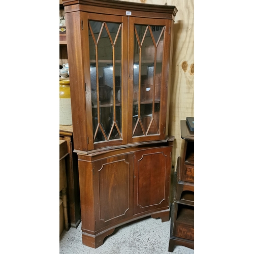 607 - Tall Corner Cabinet, 2 glazed doors 185cmH