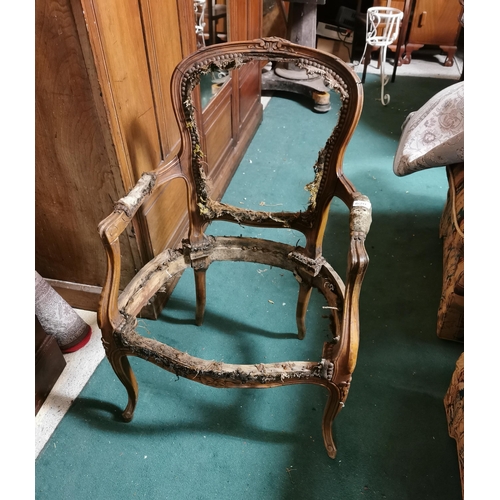 620 - French walnut Armchair frame, cabriole legs (no stuffing or fabric)