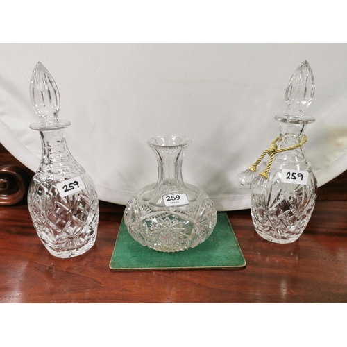 259 - Pair of cut glass Decanters with stoppers & a wine carafe (3)