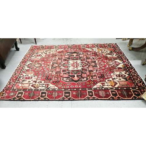 370 - Old Persian full pile backtiar Village Rug, deep red, brown hues, cream highlights, 1.55m x 2.05m