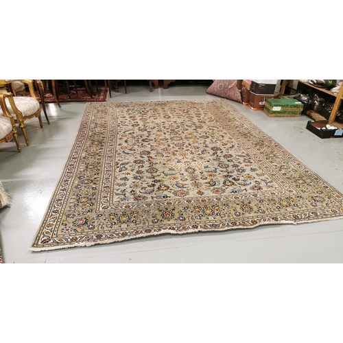 374 - Persian Wool Floor Rug, handmade, green ground with blue flower designs, 2.5m x 3.5m