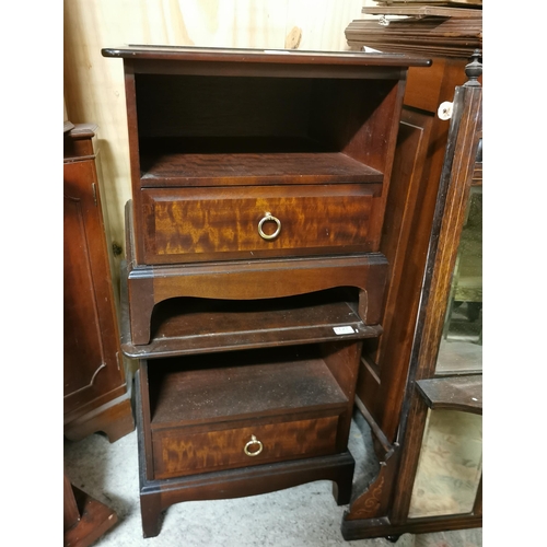 606 - Pair of teak coloured bedside cabinets with drawers, good condition