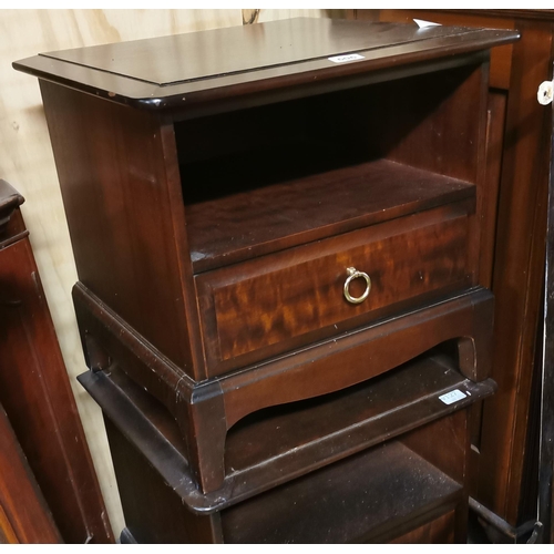 606 - Pair of teak coloured bedside cabinets with drawers, good condition