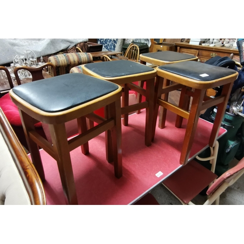 609 - Set of 4 x 1960s kitchen stools with black covered seats