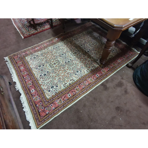 381 - Gold ground Turkish Ericka full pile wool Rug with an all-over floral pattern, vintage era, full pil... 