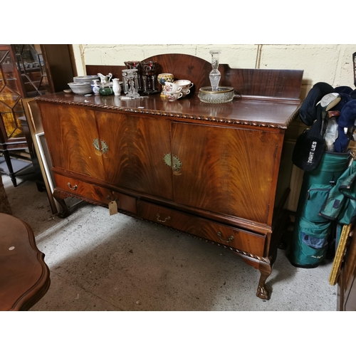 602 - Large 1980s Mahogany Sideboard with a gallery back over 3 doors enclosing shelves  (exterior brass ... 