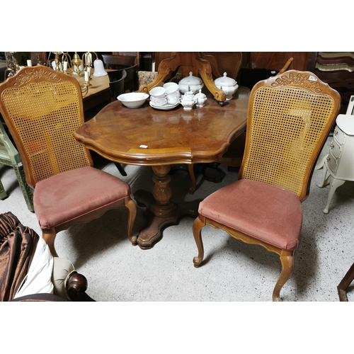 603 - Shaped Top Walnut Dining Table, 162cm long, with set of 4 matching chairs, bergère style backs (5)