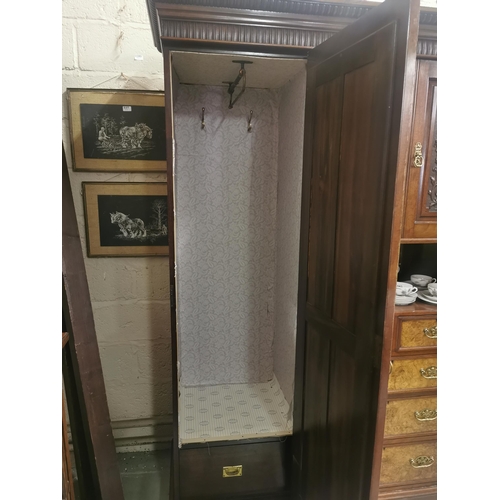 133 - Large Walnut Compactum Wardrobe with two mirrored doors enclosing hanging robes, 5 central drawers a... 