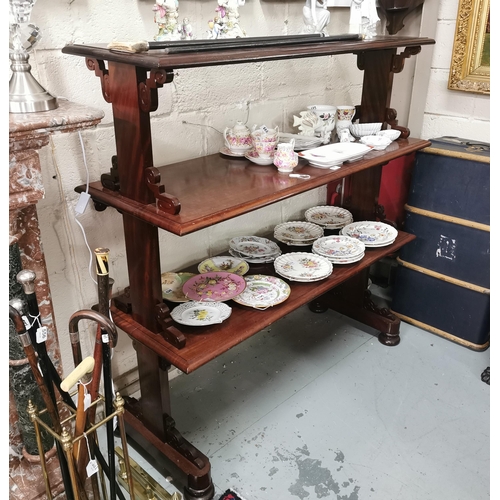 54 - 3 Tier Mahogany Dumbwaiter, rectangular shaped shelves with moulded rims, platform side supports, on... 