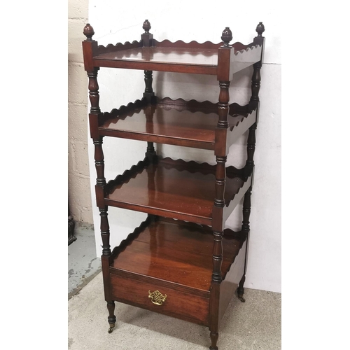 118 - A late 19thC Mahogany Whatnot, 4-tiers, turned side pillars with acorn finials, all above a stretche... 