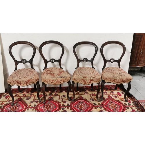 12 - Set of 4 Victorian parlour chairs, with balloon backs (worn), ecclesiastical designs (4)