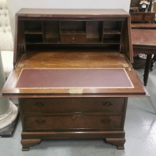 131 - Vintage Walnut Fall Front Bureau, interior compartments, drawers below, labelled Maple & Co, 77cmW... 