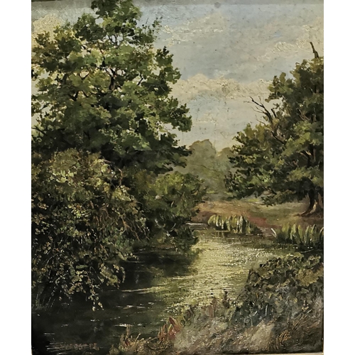 146 - 19thC Oil on Canvas, River Scene (indistinct signature), dated 1887, H29cm x W24cm, oak moulded fram... 