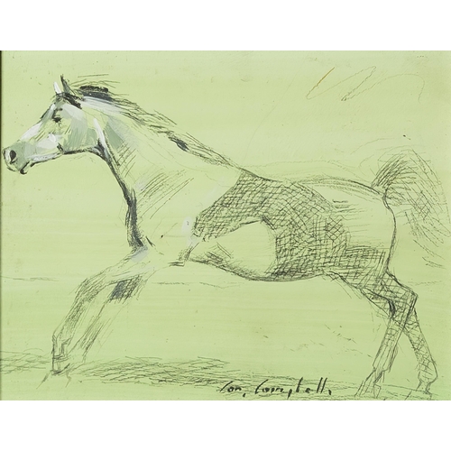 153 - CON CAMPBELL, Striding Out, oil on board, 15cmH x 20cm, in a contemporary silver frame