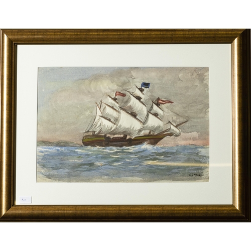 155 - A R MOORE, Clipper in Rough Seas, signed watercolour, white mount, gold frame, 60 x 77cm