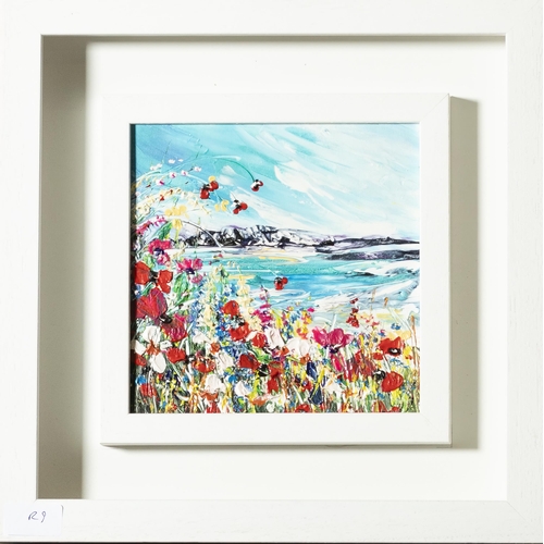 165 - EVELINA VINE, View from the sand-dunes, oil on board, 19cmH x 20cmW, double white contemporary frame