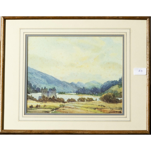 178 - RURAL LANDSCAPE with a Castle and hills, Watercolour, signed Edward Healy, cream mount, gold frame, ... 