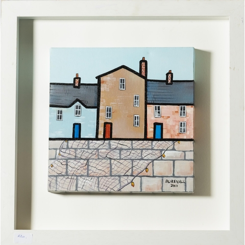 181 - BURNSALL, 2011, Dry Net (fishermans terraced cottages), 30cmH x 30cmW, in a contemporary white fr... 