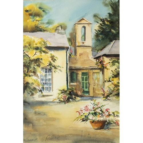 184 - CARRIE ODUINN, floral watercolour Evening Falls beside Belltower Cottage,  51cmH x 35cmW, cream m... 