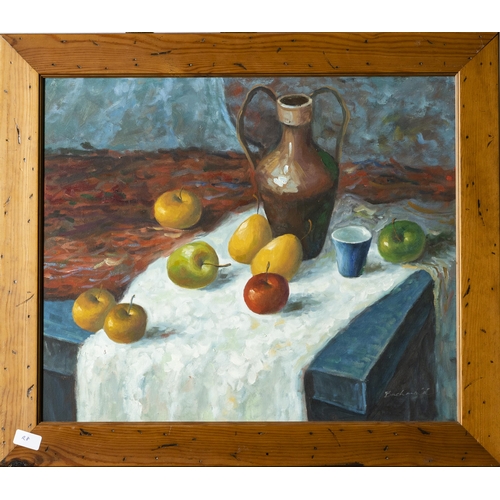 190 - 20thC Continental School  Table Top Still Life, apples and fruits, H50cm x 60cmW