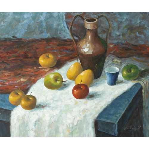 190 - 20thC Continental School  Table Top Still Life, apples and fruits, H50cm x 60cmW