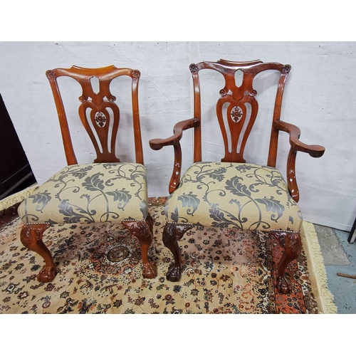 26 - Set of 8 Mahogany Chippendale Style Dining Chairs (6 + 2 carvers), with (little used) silver/grey da... 