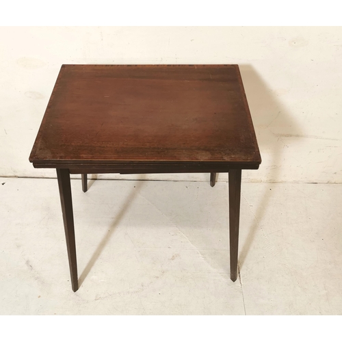 44 - Vintage Mahogany Fold Over Card Table, red leatherette top, slim legs 55cmW x 70cmH (open 79cmW)