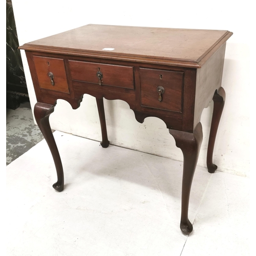 45 - Early 20thC Mahogany Side Table, with 3 apron drawers, cab legs, 48m x 73cmW