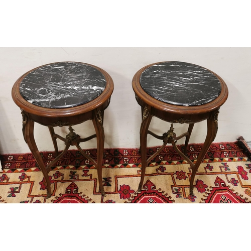 49 - Matching Pair of Circular Kingwood Finish Lamp Tables, with black marble tops, gilt mounts, 78cmH x ... 