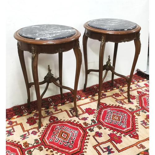 49 - Matching Pair of Circular Kingwood Finish Lamp Tables, with black marble tops, gilt mounts, 78cmH x ... 