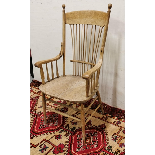 5 - Irish Pine Kitchen Armchair, with a spindle back, turned legs, stretcher (stripped),