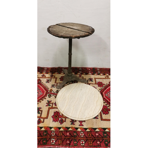 54 - Early 20thC Metal Garden Table with paw feet and a later beige circular marble top, 74cmH x 55cm dia