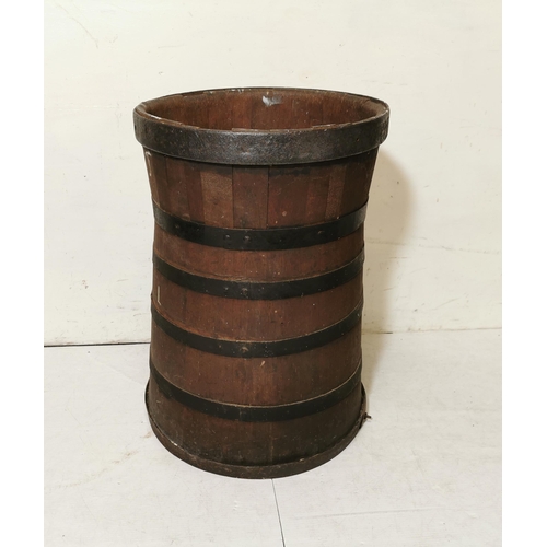 57 - English Oak Stick Stand Barrell, a narrowing body, 5 metal bands, H68cm x Dia18.5cm