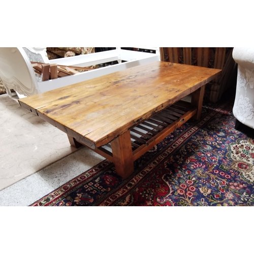 626 - Large Country Plank Style Coffee Table, with a slatted shelf below, 150cmW x 80cmD x 45cmH