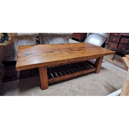 626 - Large Country Plank Style Coffee Table, with a slatted shelf below, 150cmW x 80cmD x 45cmH